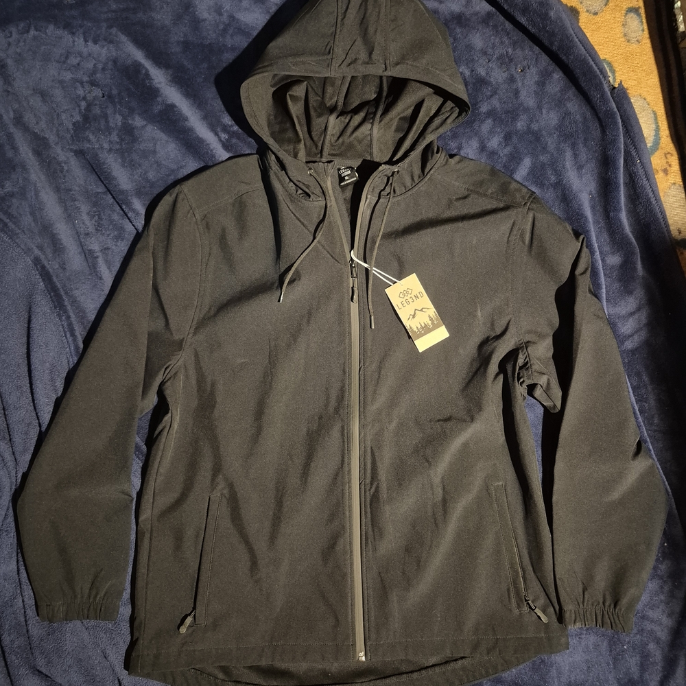 Men's Black Hooded Rain Coat Size XL